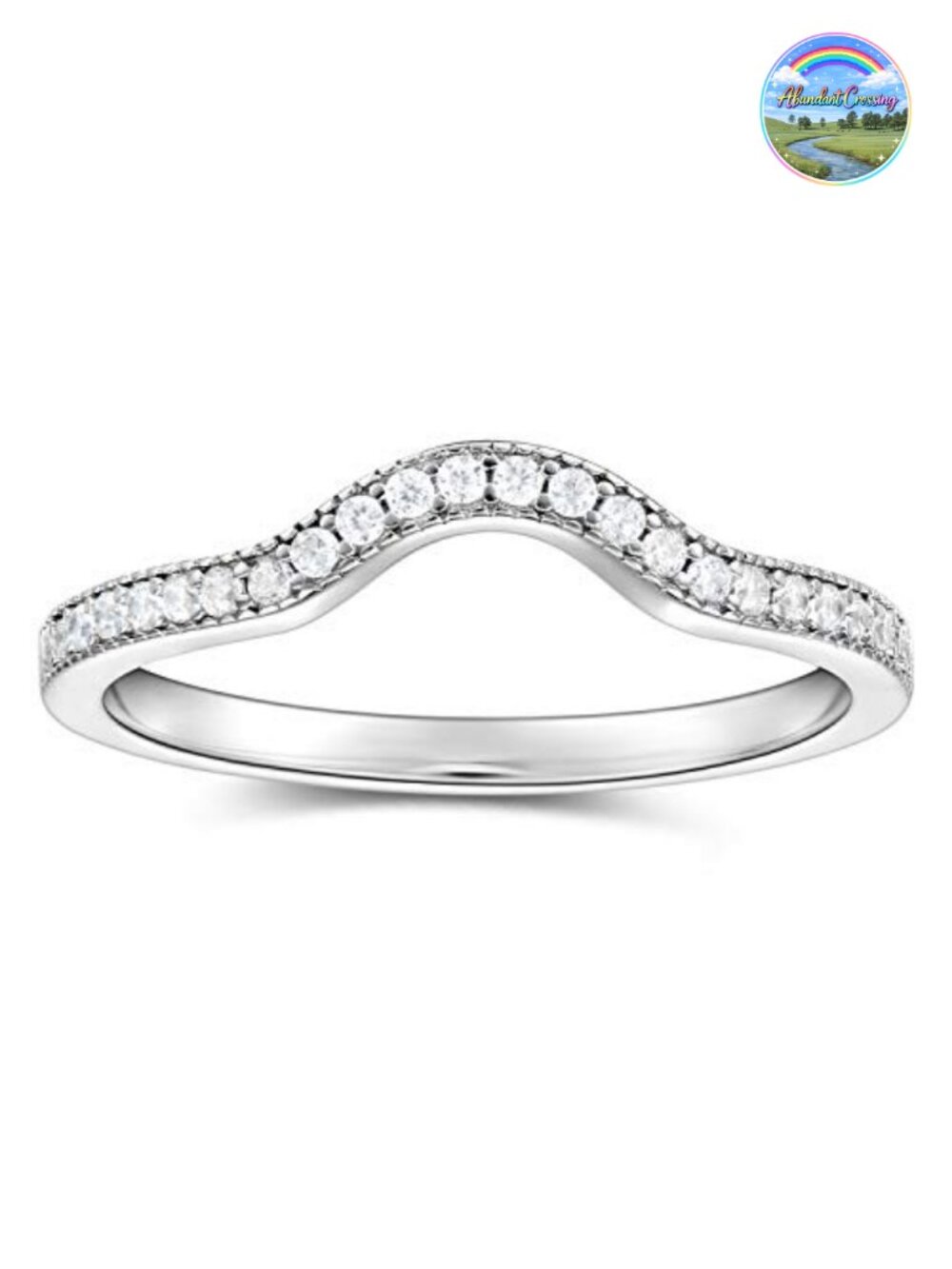 Sterling Silver Curved Wedding Band Ring Enhancer Pave Arched Stackable